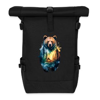 Strong as a bear: Forest hut in the heart - Roll Top Backpack - black - Front