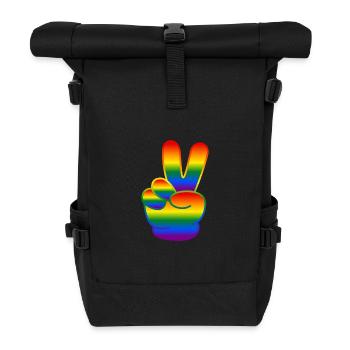 Regenbogen Hand Peace Zeichen - Rolltop Rucksack - Schwarz - Vorne