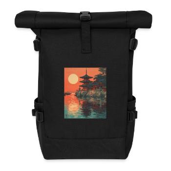 Coucher de soleil japonais serein au bord de la rivière - Sac à dos roll top - noir - Devant