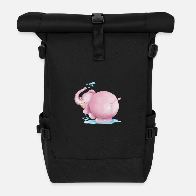 Éléphant rose - Sac à dos roll top - noir
