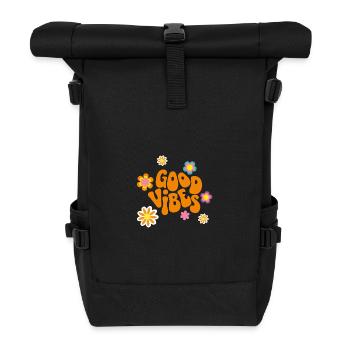 Retro 70er Jahre Flower Power Textdesign - Rolltop Rucksack - Schwarz - Vorne
