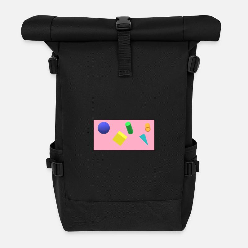 Vibrant Geometric Shapes on Pastel Background - Roll Top Backpack - black