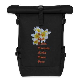Die 7 Huna Prinzipien / Frangipani Blüten - Rolltop Rucksack - Schwarz - Vorne