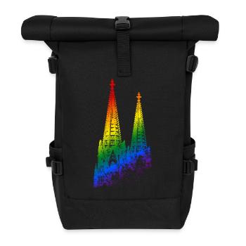 Kölner Dom LGBTQ Pride Regenbogen Silhouette Köln - Rolltop Rucksack - Schwarz - Vorne