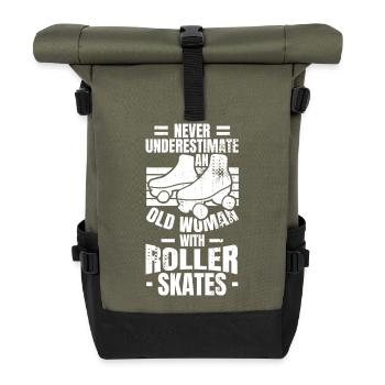 Never underestimate old roller skater - Roll Top Backpack - olive/black - Front