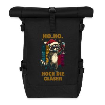 Wein Weihnachten Lustiger Spruch Waschbär - Rolltop Rucksack - Schwarz - Vorne