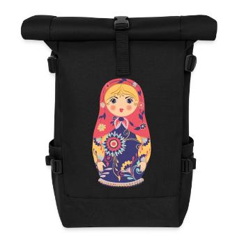 Bunte Matroschka mit Blumenmotiv - Rolltop Rucksack - Schwarz - Vorne
