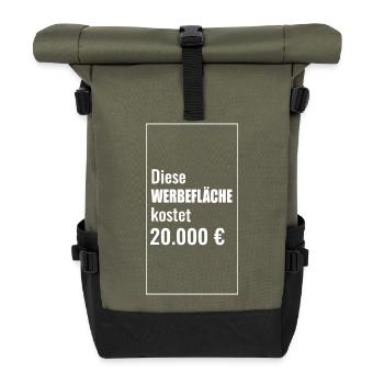 Humorous advertising space motifs with cash prize - Roll Top Backpack - olive/black - Front
