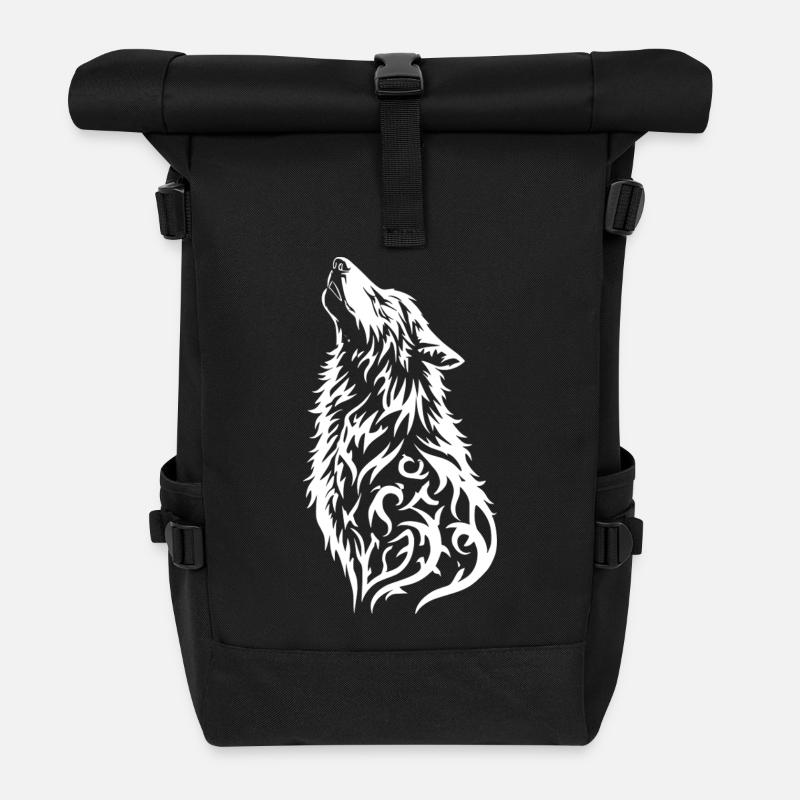 Wildes Wolfkopf Tattoo Design - Rolltop Rucksack - Schwarz