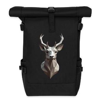 Geometrischer Hirschkopf Low-Poly - Rolltop Rucksack - Schwarz - Vorne