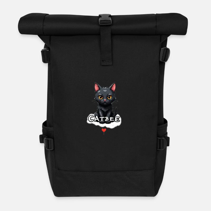 Catbee Katze Herz Wolke - Rolltop Rucksack - Schwarz