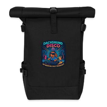 Dachshund Disco – Kein Bellen nachts - Rolltop Rucksack - Schwarz - Vorne
