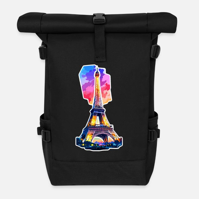 Eiffel Tower #4 - Roll Top Backpack - black