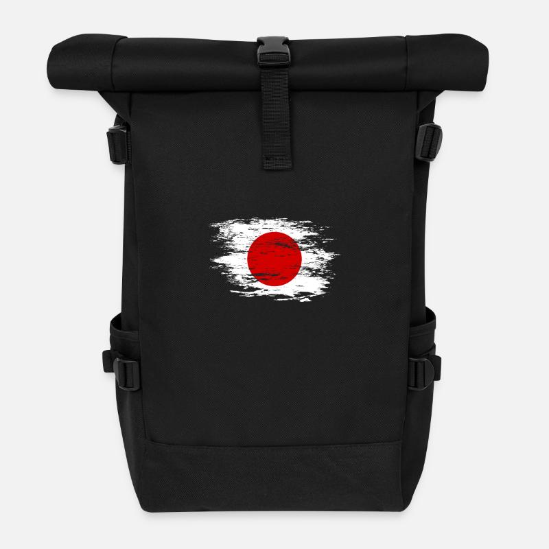 Drapeau japonais utilisé - Sac à dos roll top - noir