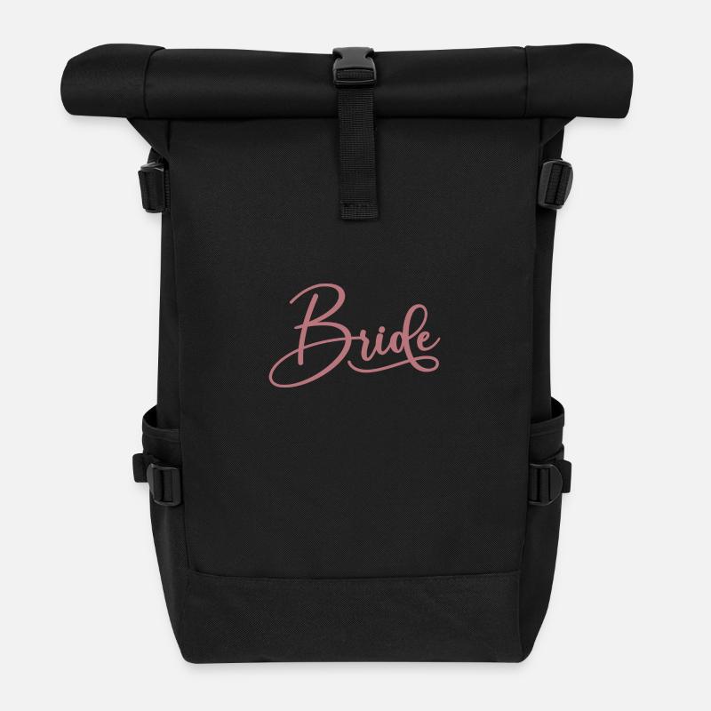 Bride Matching Engagement Bridal Shower Wedding - Roll Top Backpack - black