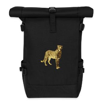 Leopard Golden Graffiti Art - Roll Top Backpack - black - Front