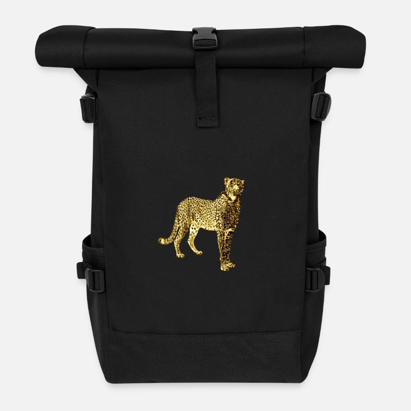 Leopard Golden Graffiti Art - Roll Top Backpack - black