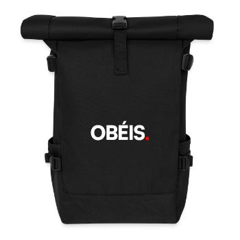 OBÉIS | Expression humour minimaliste - Sac à dos roll top - noir - Devant