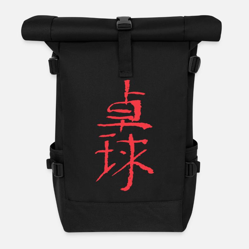 Table tennis (Takkyu) Japanese writing - INK - Roll Top Backpack - black