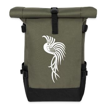 Weißer Paradiesvogel - Rolltop Rucksack - Olive/Schwarz - Vorne