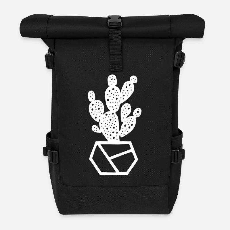 White Cactus - Roll Top Backpack - black