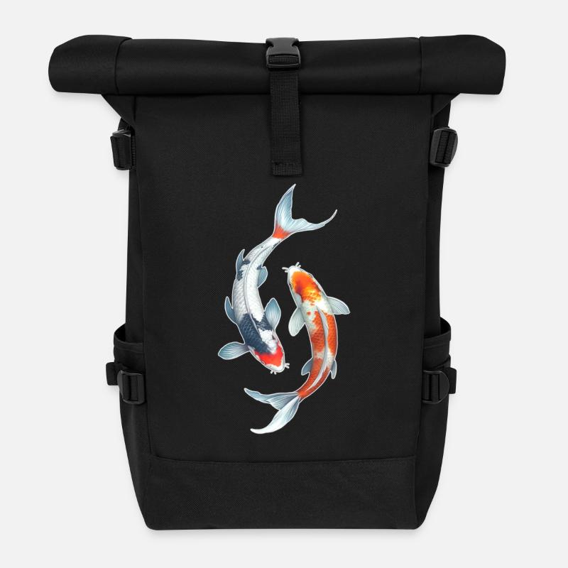 Koi Carp - Roll Top Backpack - black