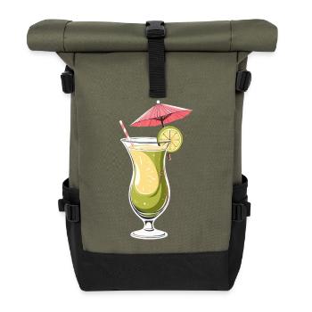 Tropischer Limetten-Cocktail - Rolltop Rucksack - Olive/Schwarz - Vorne