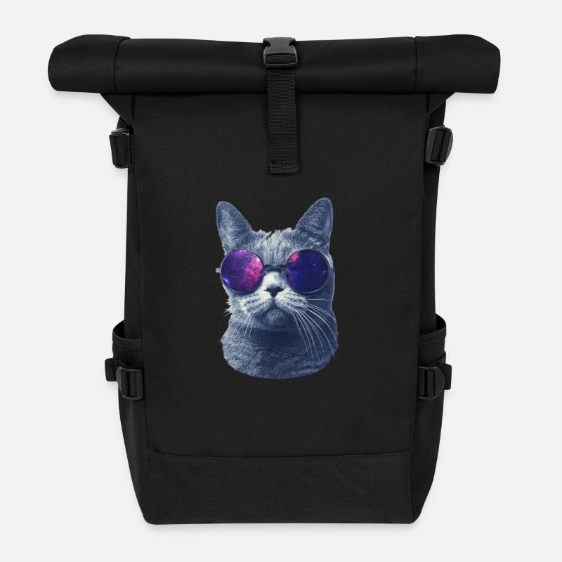 Katze in Brille - Rolltop Rucksack - Schwarz