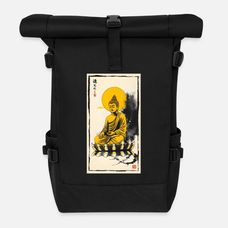 Sitting Golden Buddha - Rolltop Rucksack - Schwarz