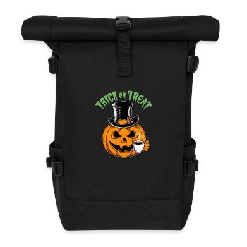 Lustiger Halloweenkürbis Trick or Treat mit Tasse - Rolltop Rucksack - Schwarz - Vorne