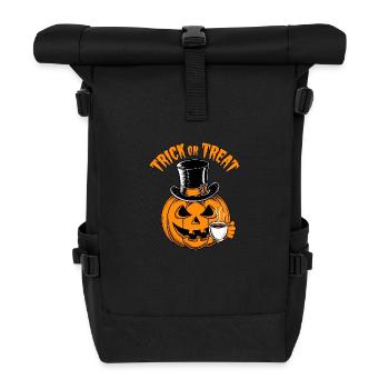 Lustiger Halloweenkürbis Trick or Treat mit Tasse - Rolltop Rucksack - Schwarz - Vorne