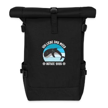 Ostsee Urlaub 2025 Ich liebe das Meer Rettet Wale - Rolltop Rucksack - Schwarz - Vorne