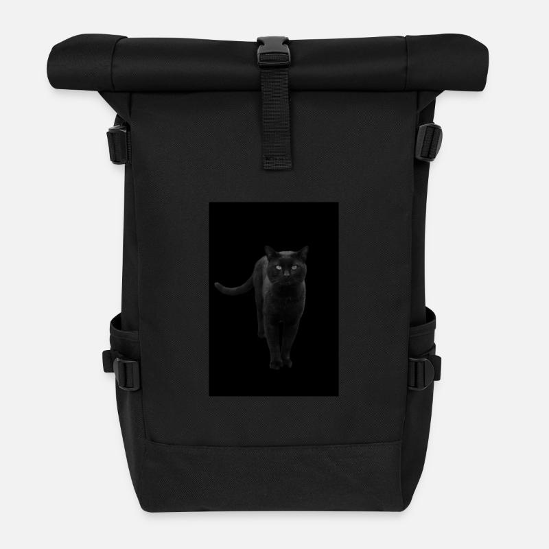 schwarze Katze Kätzchen Katze - Rolltop Rucksack - Schwarz