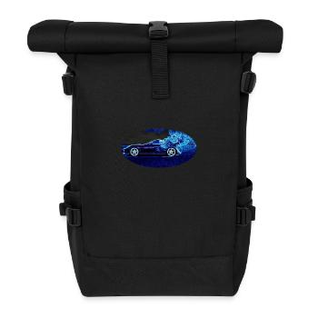Sportwagen, Neonblau - Rolltop Rucksack - Schwarz - Vorne