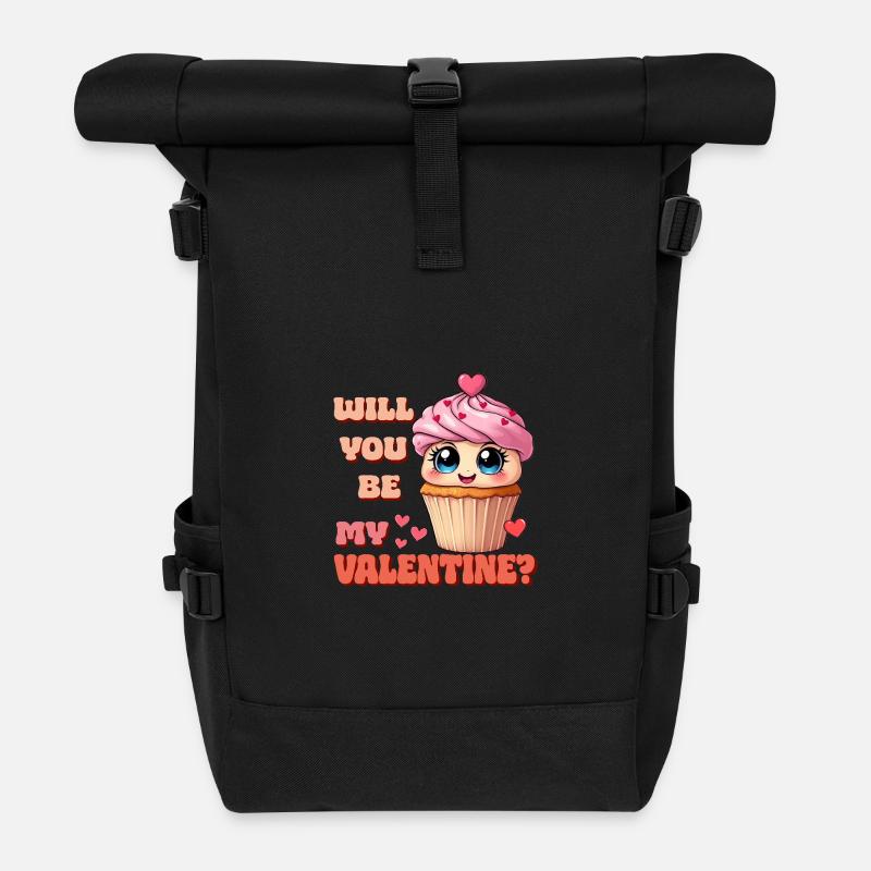 Cupcake - Will you be my Valentine - Roll Top Backpack - black