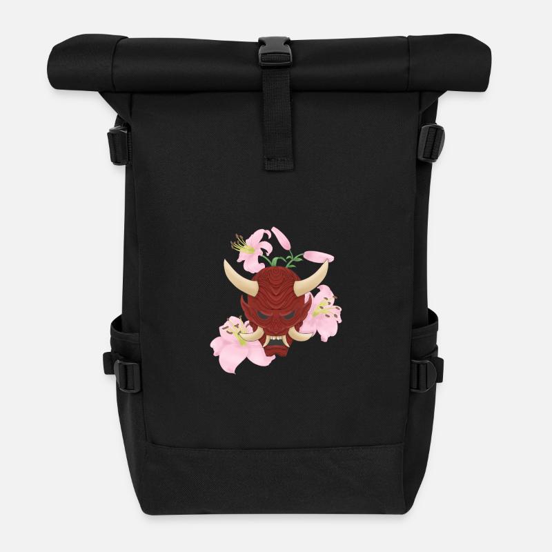 Oni x Pink Lilies - Roll Top Backpack - black
