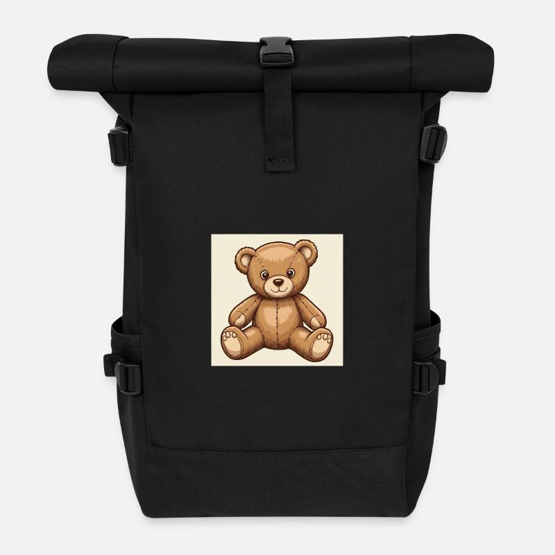 Süßer Kuschel-Teddybär - Rolltop Rucksack - Schwarz