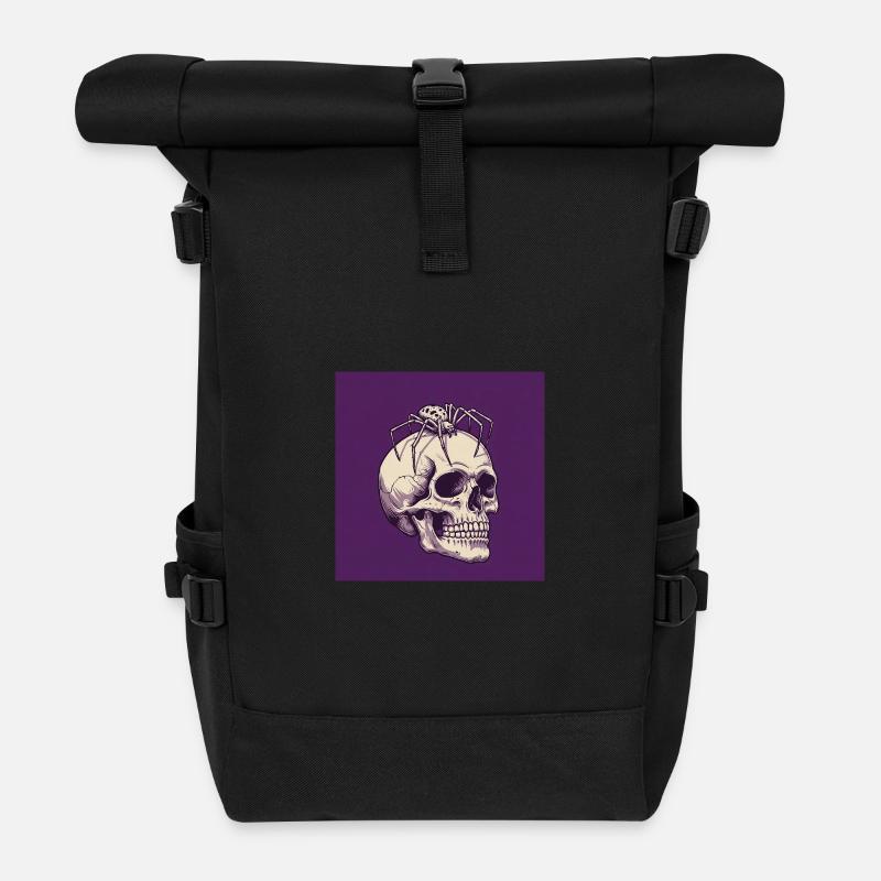 Schädel und Spinne – Dunkle Eleganz des Todes - Rolltop Rucksack - Schwarz