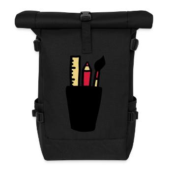 Stift - Pinsel - Lineal - Rolltop Rucksack - Schwarz - Vorne