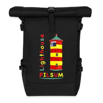 Leuchtturm Pilsum, Wahrzeichen, Zeichnung. - Rolltop Rucksack - Schwarz - Vorne