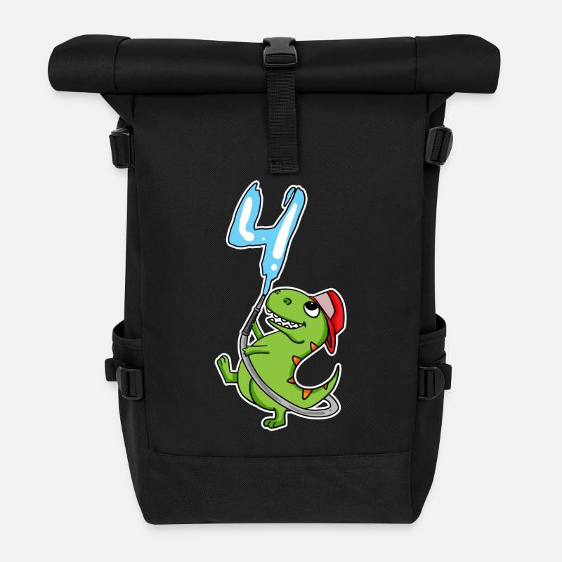 4. Geburtstag Dinosaurier - Rolltop Rucksack - Schwarz
