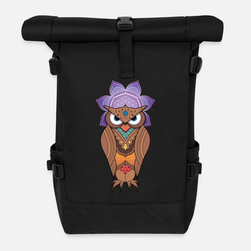 Owl - Roll Top Backpack - black