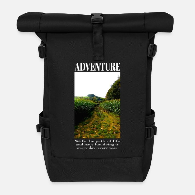 Adventure Field Path Cornfield Nature - Roll Top Backpack - black