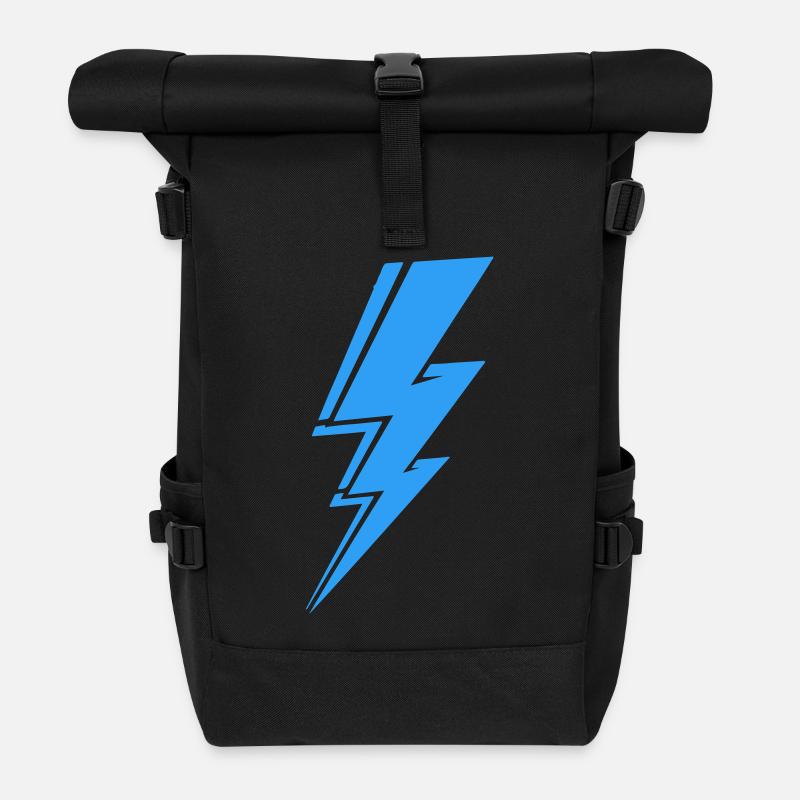 Lightning in Modern Blue - Roll Top Backpack - black