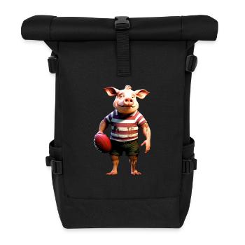 Schweinchen Rugbyspieler - Rolltop Rucksack - Schwarz - Vorne