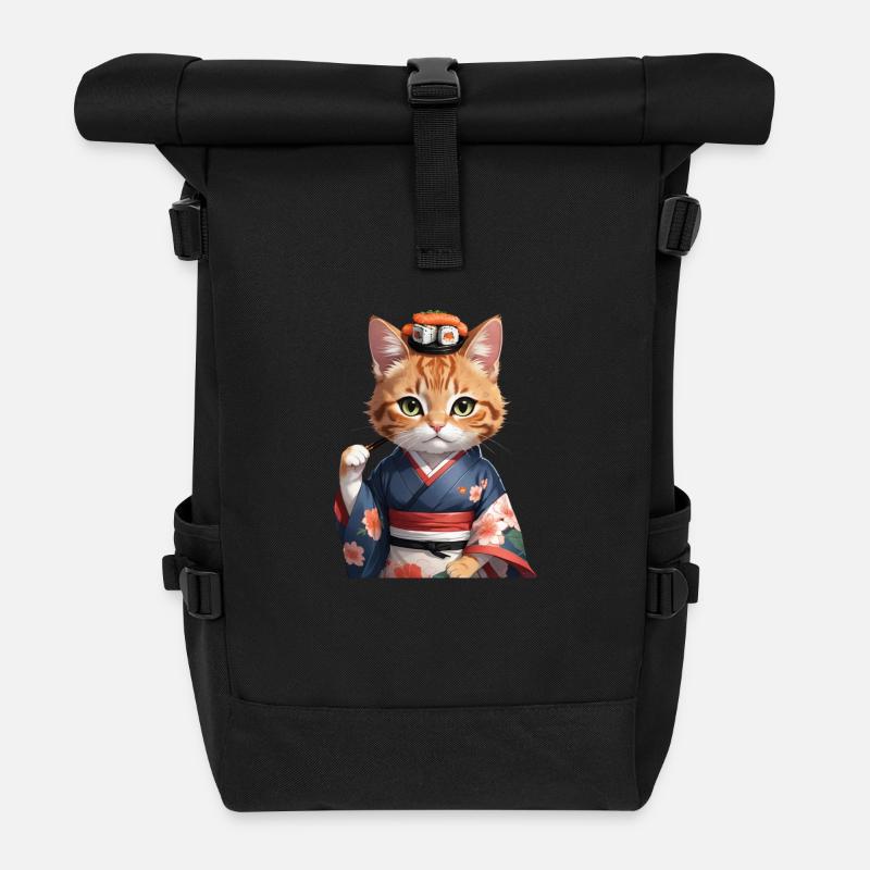 Sushi Cat Katze Japan - Roll Top Backpack - black