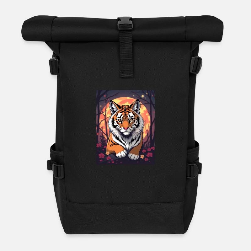 Majestätischen Tiger im Anime-Style - Rolltop Rucksack - Schwarz