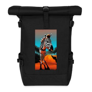 Comic-Zeichnung Zebra (Hippotigris) bei Sonnenuntergang - Rolltop Rucksack - Schwarz - Vorne