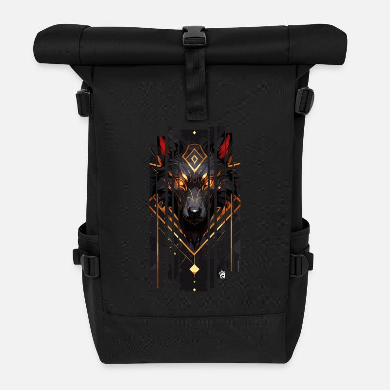Goldener Wolf Cyborg - Rolltop Rucksack - Schwarz