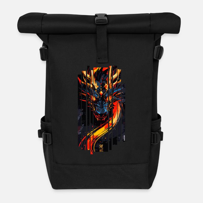 Roter Fantasy-Drache - Rolltop Rucksack - Schwarz